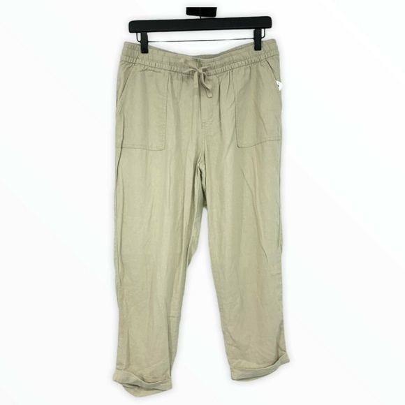Old Navy Beige Solid Linen Mid Rise Crop Pants - Picture 2 of 8